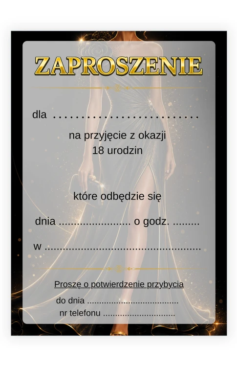 Zaproszenia na 18 Urodziny Sukienka ZJB_27 tył