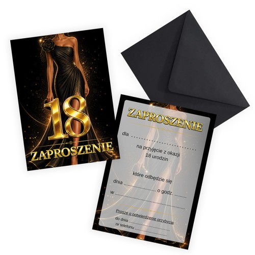 Zaproszenia na 18 Urodziny Sukienka Czarna Koperta  ZJB_27_ZC1