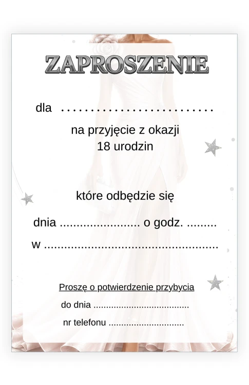 Zaproszenia na 18 Urodziny Gwiazda ZJB_28 tył
