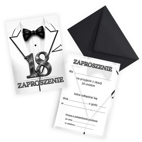 Zaproszenia na 18 Urodziny Eleganckie Czarna Koperta ZJB_26_ZC1