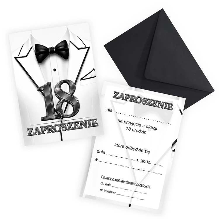 Zaproszenia na 18 Urodziny Eleganckie Czarna Koperta ZJB_26_ZC1
