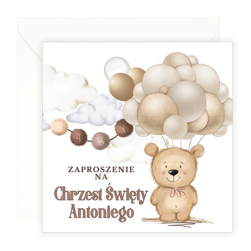 Zaproszenia Personalizowane na Chrzest Święty Beżowy Miś S14_20