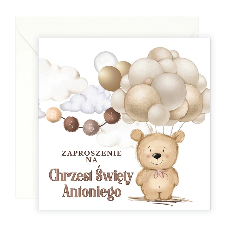 Zaproszenia Personalizowane na Chrzest Święty Beżowy Miś S14_20