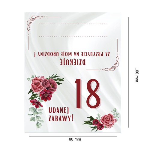 Winietki na Stół na 18 Urodziny Bordo WN_73 wymiary