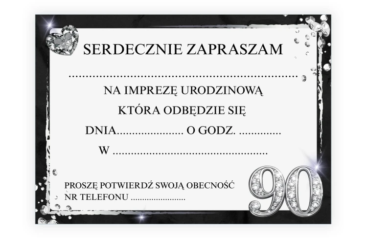 Zaproszenia na 90 Urodziny Diament ZJB_31 tył