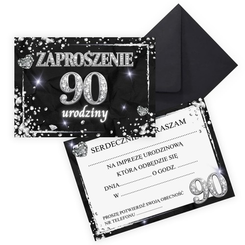 Zaproszenia na 90 Urodziny Diament Czarna Koperta ZJB_31_ZC1