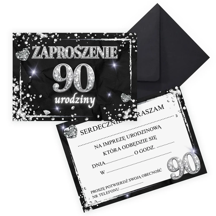 Zaproszenia na 90 Urodziny Diament Czarna Koperta ZJB_31_ZC1