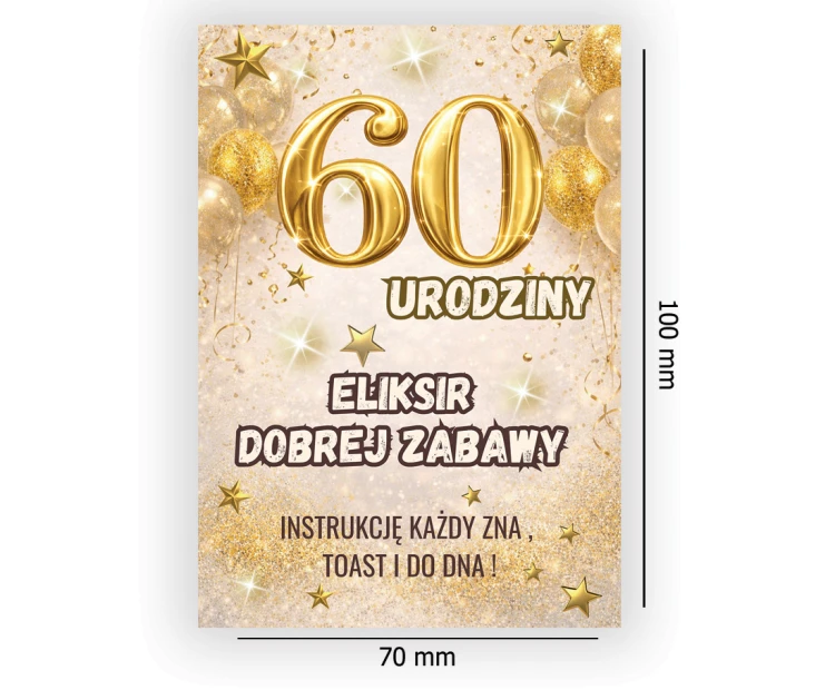 Naklejki na Butelki na 60 Urodziny Klasa NAK_129 wymiary