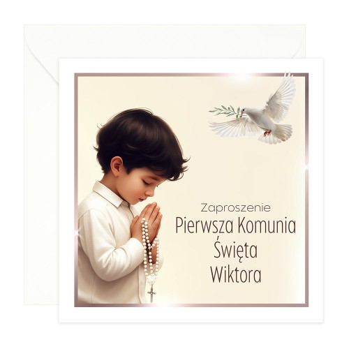 Zaproszenia Personalizowane na Komunię Chłopczyk i gołąb S14K_04