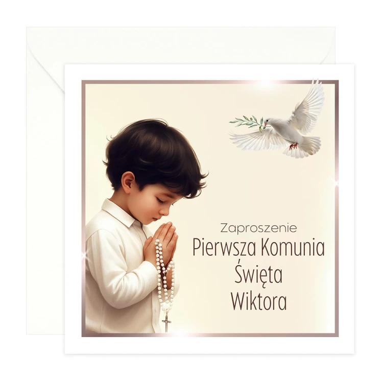 Zaproszenia Personalizowane na Komunię Chłopczyk i gołąb S14K_04