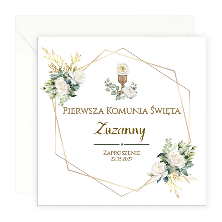 Zaproszenia Personalizowane na Komunię Geometryczne Kwiaty S14K_11