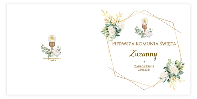 Zaproszenia Personalizowane na Komunię Geometryczne Kwiaty S14K_11 przód