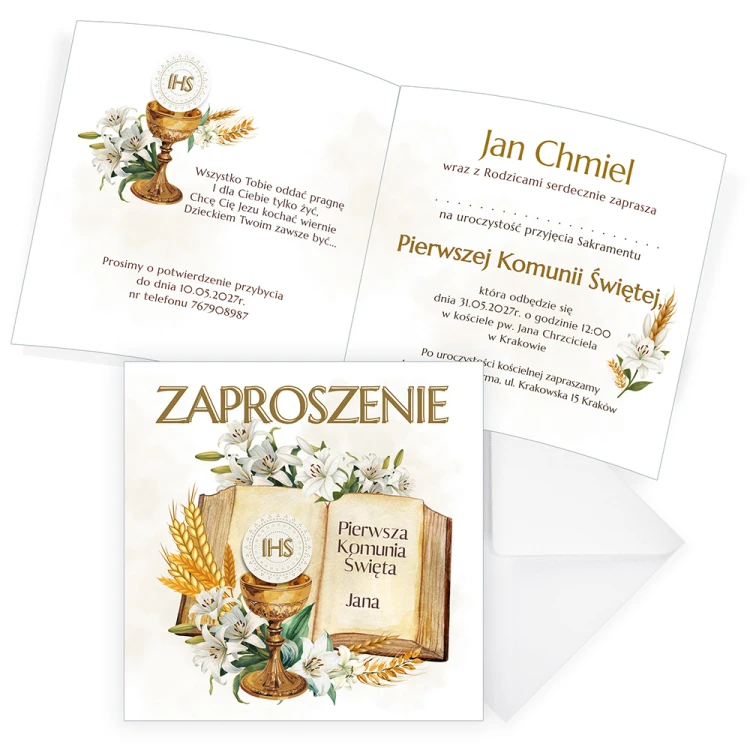 Zaproszenia Personalizowane na Komunię IHS S14K_12 komplet