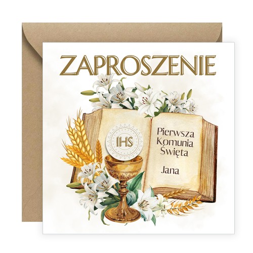 Zaproszenia Personalizowane na Komunię IHS Eko Koperta S14K_12