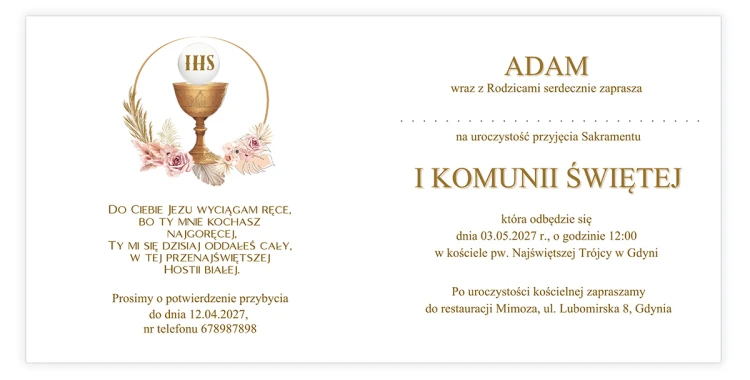 Zaproszenia Personalizowane na Komunię Boho S14K_13 środek