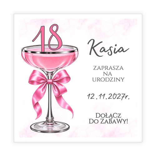 Zaproszenia Personalizowane na 18 Kieliszek J14_07 przód