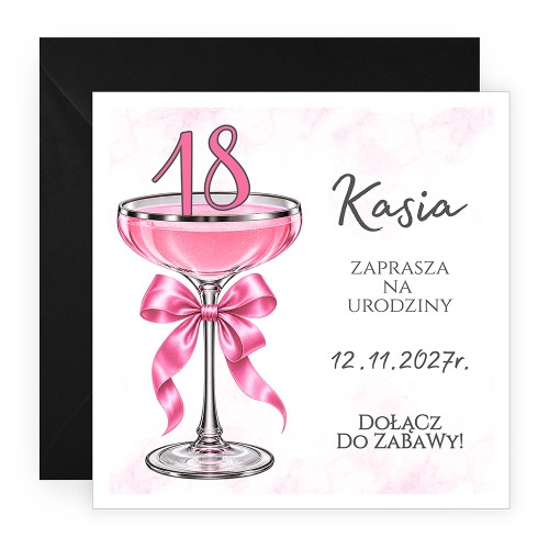 Zaproszenia Personalizowane na 18 Kieliszek Czarna Koperta J14_07_ZC1