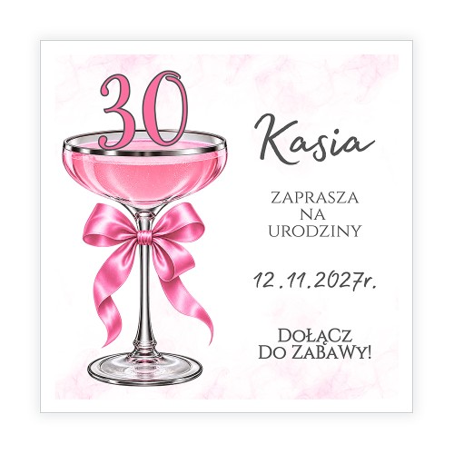 Zaproszenia Personalizowane na 30 Urodziny Kieliszek J14_08 przód