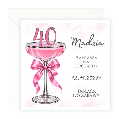 Zaproszenia Personalizowane na 40 Urodziny Kieliszek J14_09