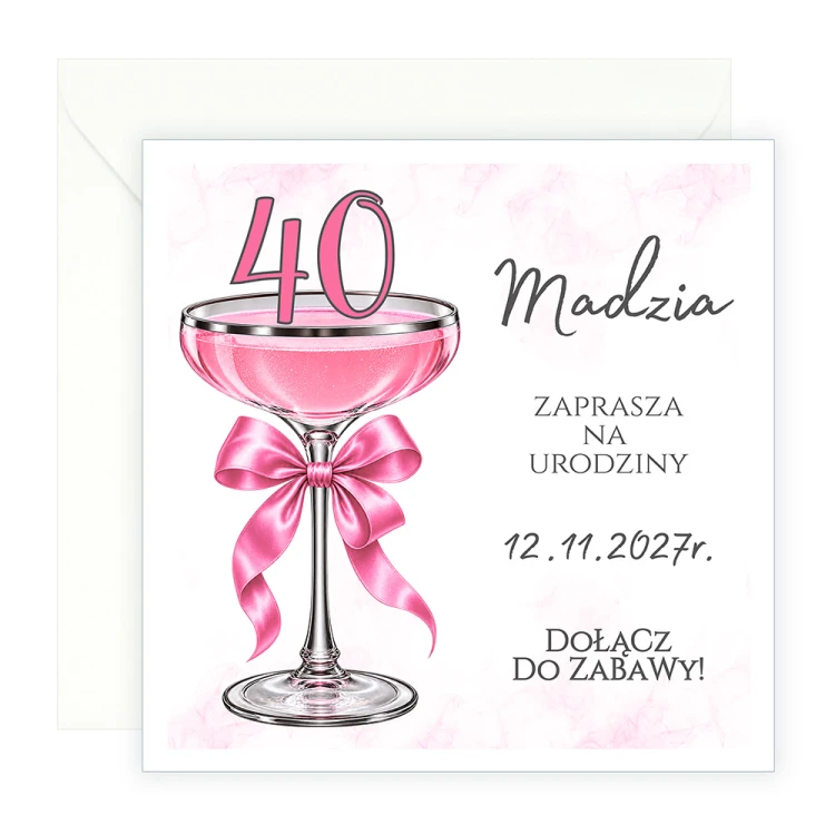 Zaproszenia Personalizowane na 40 Urodziny Kieliszek J14_09