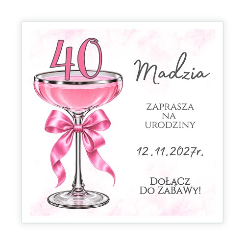 Zaproszenia Personalizowane na 40 Urodziny Kieliszek J14_09 przód