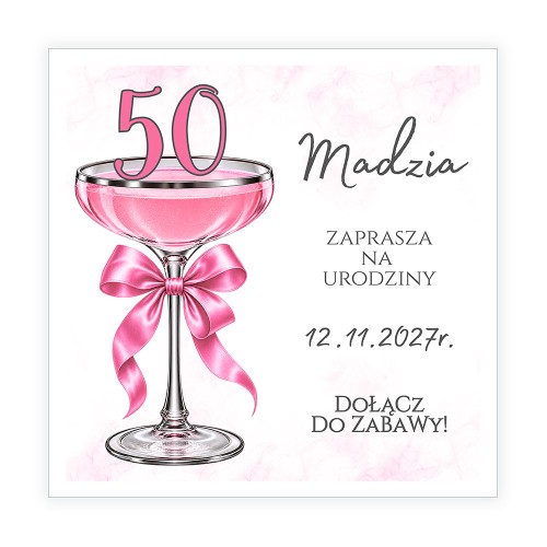 JZaproszenia Personalizowane na 50 Urodziny Kieliszek J14_10 przód