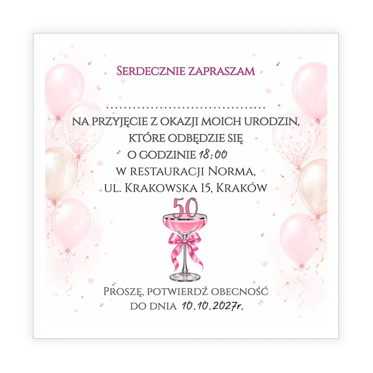 JZaproszenia Personalizowane na 50 Urodziny Kieliszek J14_10 tył