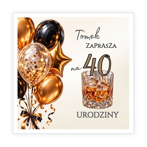 Zaproszenia Personalizowane na 40 Urodziny Powaga J14_12 przód
