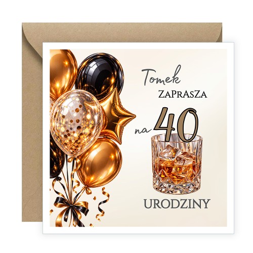 Zaproszenia Personalizowane na 40 Urodziny Powaga Eko Koperta J14_12_ZE1