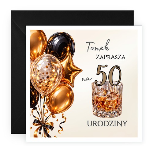 Zaproszenia Personalizowane na 50 Urodziny Powaga Czarna Koperta J14_13_ZC1