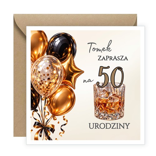 Zaproszenia Personalizowane na 50 Urodziny Powaga Eko Koperta J14_13_ZE1