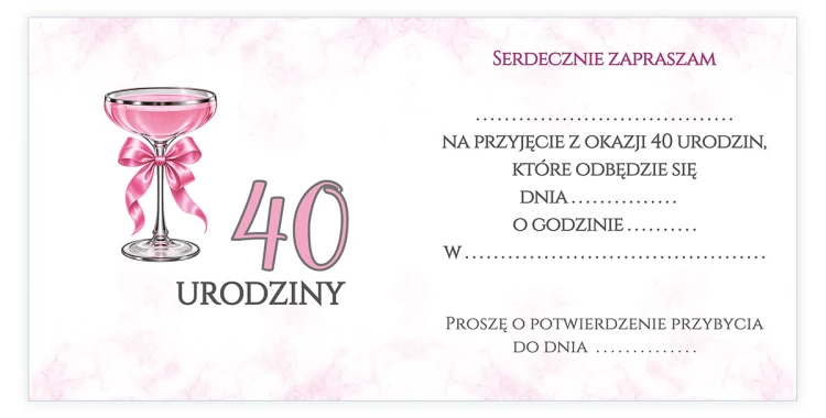 Zaproszenia na 40 Urodziny Kieliszek Z11_51 środek
