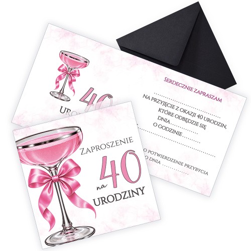 Zaproszenia na 40 Urodziny Kieliszek Czarna Koperta Z11_51_ZC1