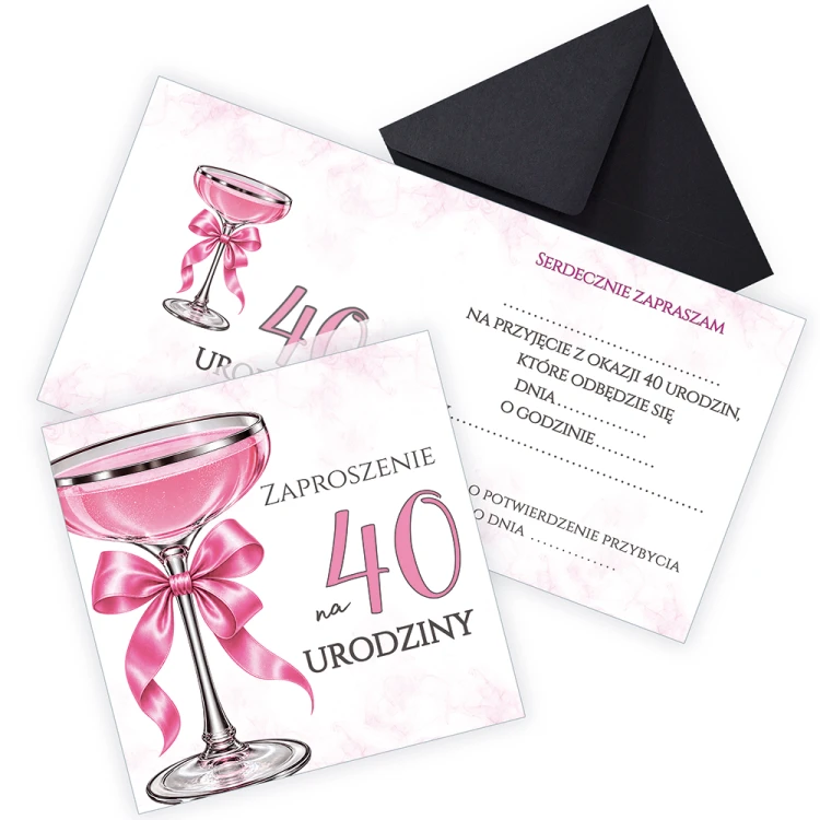 Zaproszenia na 40 Urodziny Kieliszek Czarna Koperta Z11_51_ZC1