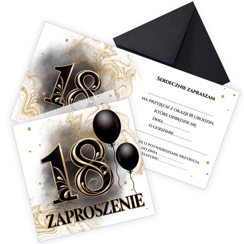 Zaproszenia na 18 Urodziny Błysk Czarna Koperta Z11_53_ZC1