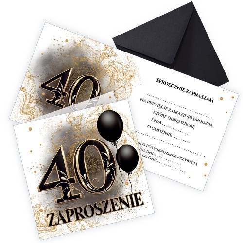 Zaproszenia na 40 Urodziny Błysk Czarna Koperta Z11_54_ZC1