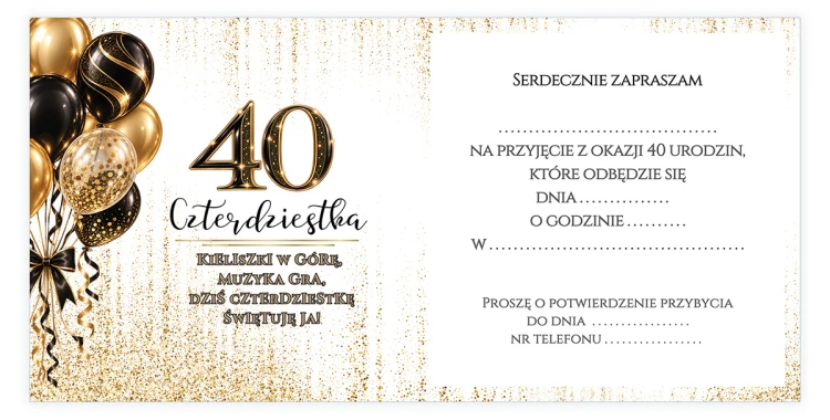 Zaproszenia na 40 Urodziny Eleganckie Z13_15 środek