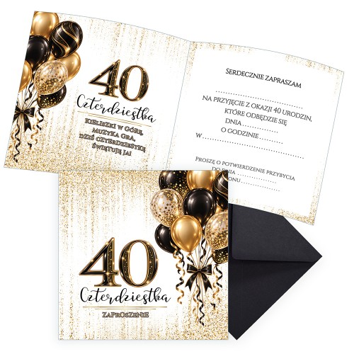 Zaproszenia na 40 Urodziny Eleganckie Czarna Koperta Z13_15_ZC1