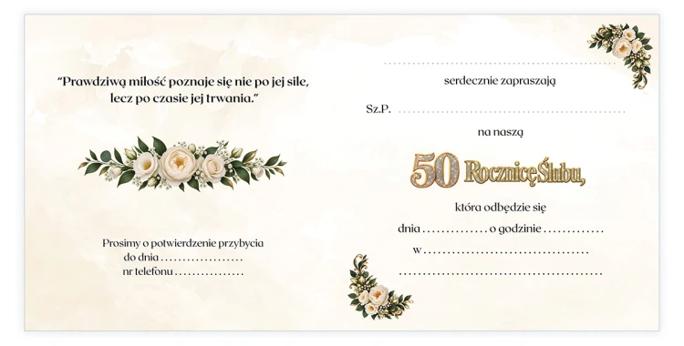 Zaproszenia na 50 Rocznicę Ślubu Kwiaty Z13S_04 środek