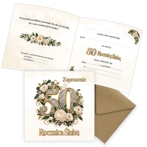 Zaproszenia na 50 Rocznicę Ślubu Kwiaty Eko Koperta Z13S_04_ZE1