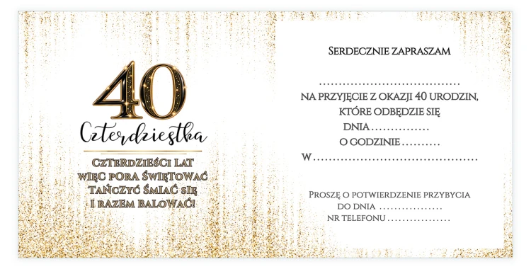 Zaproszenia na 40 Urodziny Zorza Z11_55 środek