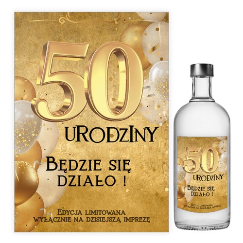 Naklejki na Butelki na 50 Urodziny Golden - 10 sztuk (s)