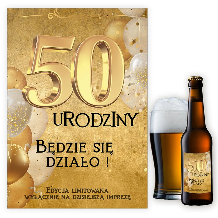 Naklejki na Butelki na 50 Urodziny Golden - 10 sztuk (s)