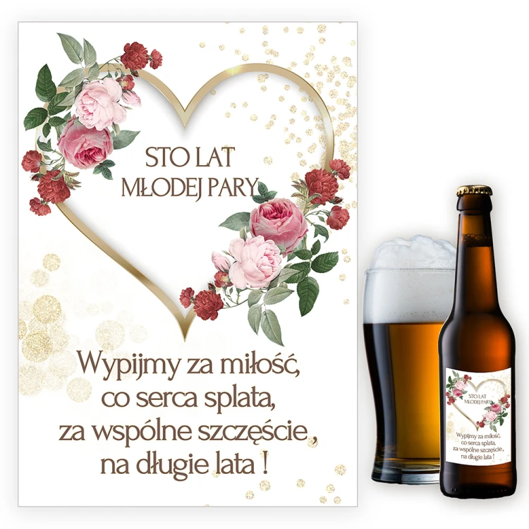 Naklejki na Butelki na Wesele Złote Serca - 10 sztuk (s)