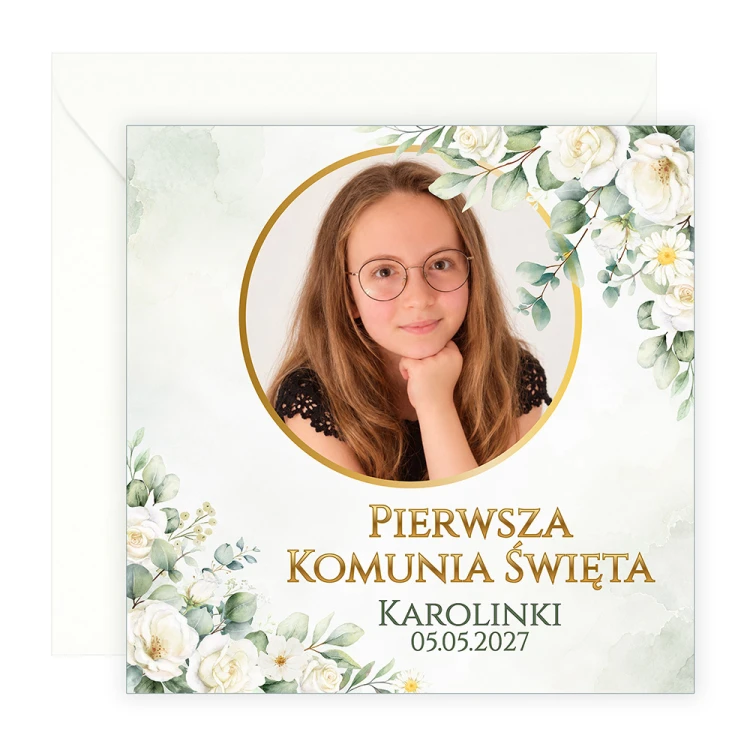 Zaproszenia Personalizowane na Komunię Liście Zdjęcie