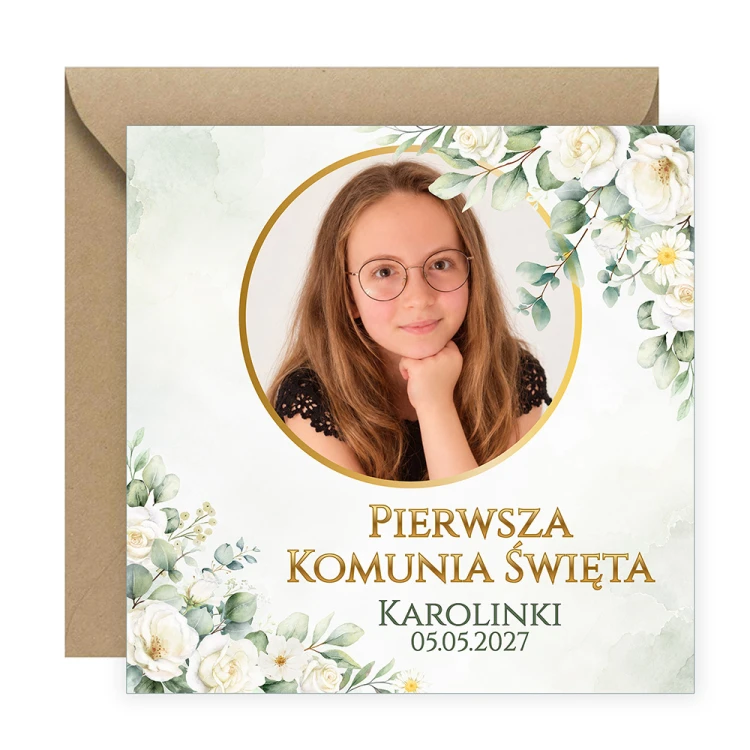 Zaproszenia Personalizowane na Komunię Liście Zdjęcie