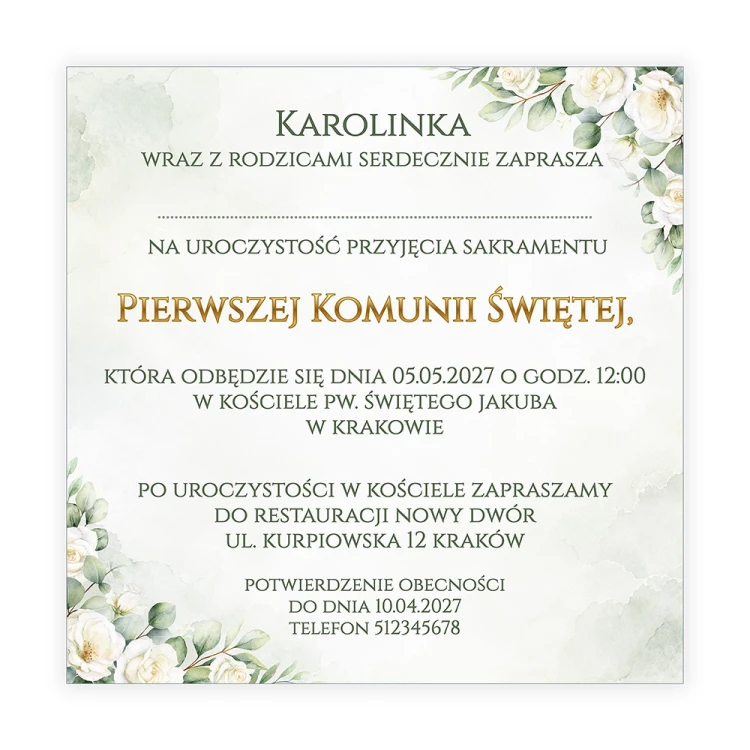 Zaproszenia Personalizowane na Komunię Liście Zdjęcie