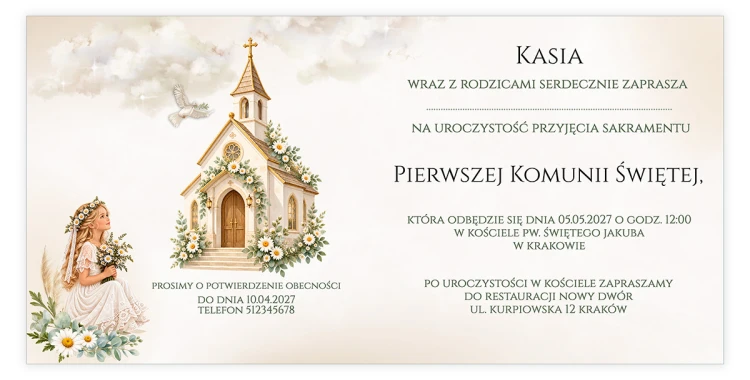 Zaproszenia Personalizowane na Komunię Stokrotka