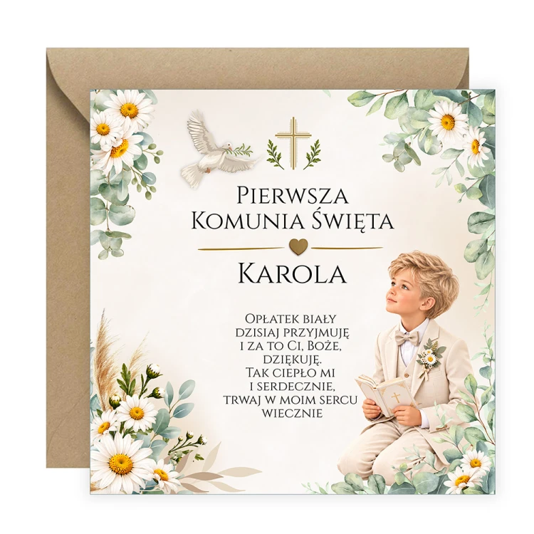 Zaproszenia Personalizowane na Komunię Stokrotka Chłopczyk