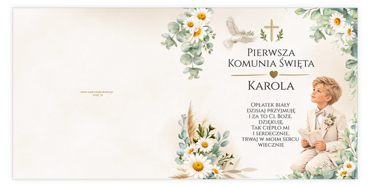 Zaproszenia Personalizowane na Komunię Stokrotka Chłopczyk
